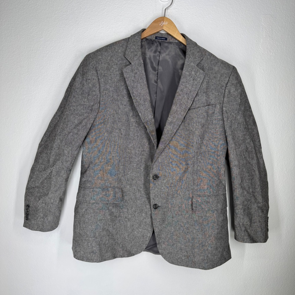 Stafford Linen Cotton Sport Coat Blazer Classic Fit 46 Long Chambray Gray Summer